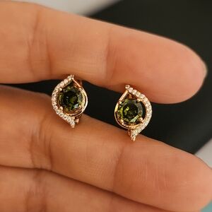 New 18K Gold Plated Round Cut Peridot Diamond Hoop Earrings for Women